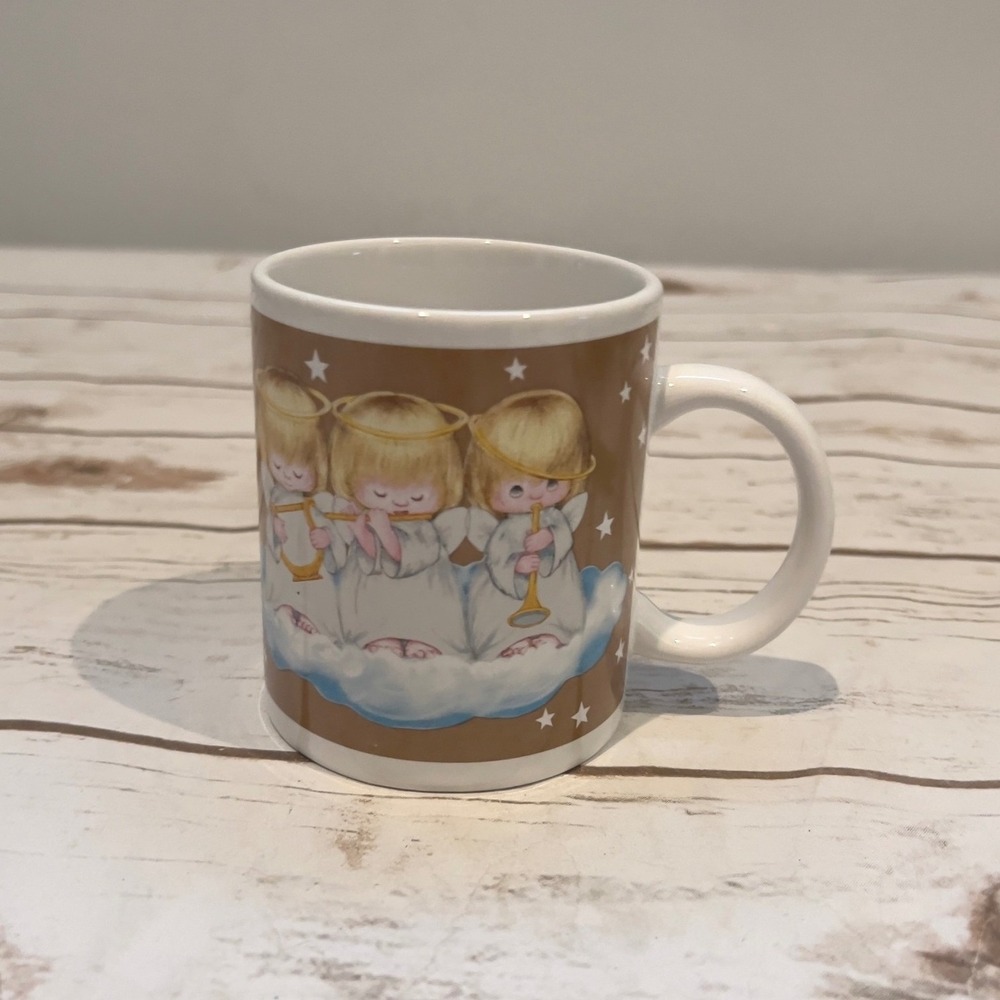 Hallmark Trio of Angels Musical Christmas Coffee Mug Brown 12oz